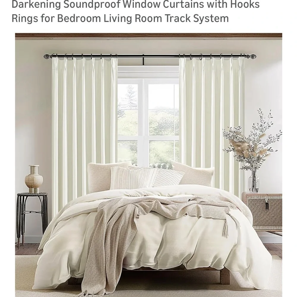 Ivory White Pinch Pleated Complete Blackout Curtains & Drapes 102 Inch lgth 071